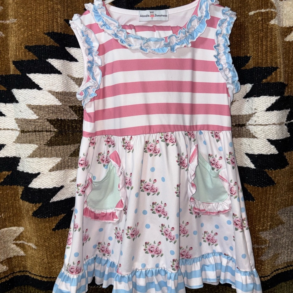 Pink and Blue Striped Floral Dress